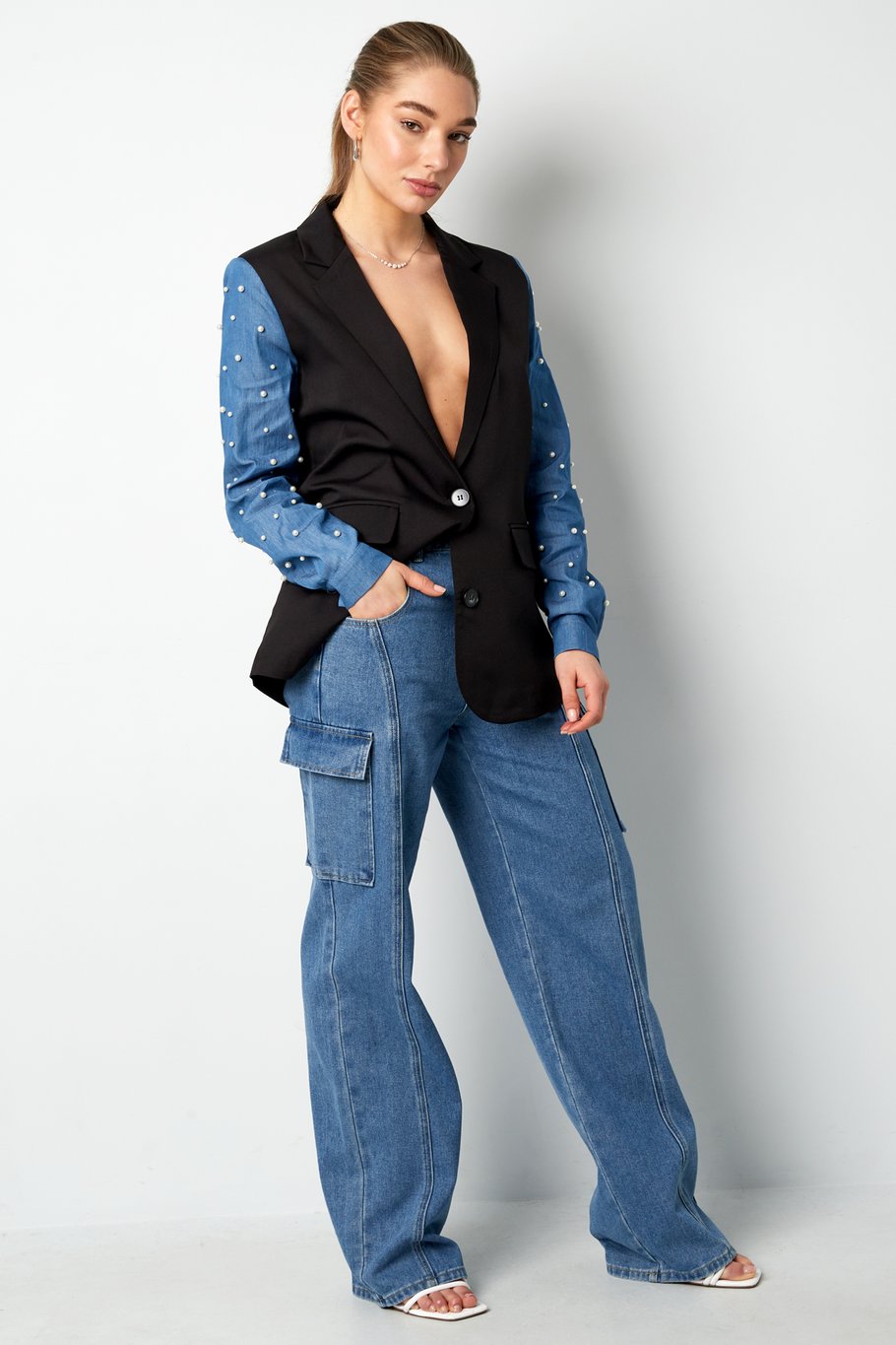Blazer denim e abbagliamento - Nero Immagine3